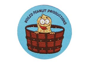 Blue and brown custom woven patch for Boiled Peanut Production
