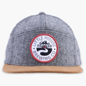 Custom hat with custom "Little House Brewing Co" patch in the center of it