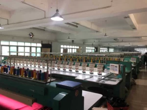 Embroidery machines lined in a factory