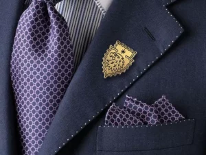 Lapel pin adhered to a suit