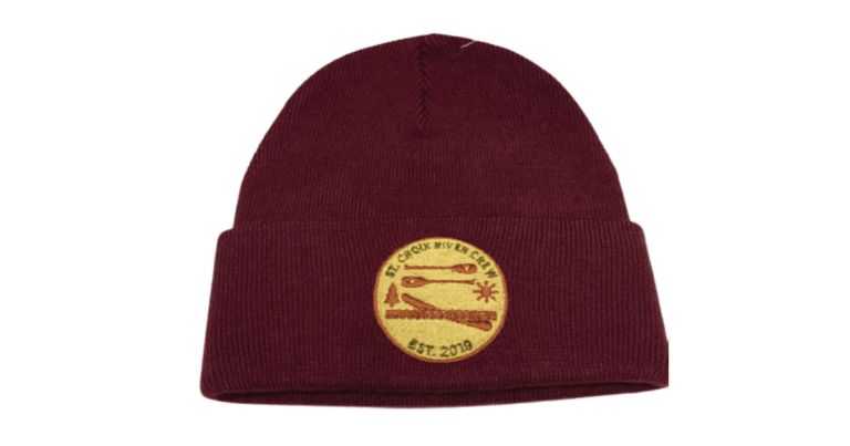 Red beanie with custom yellow patch