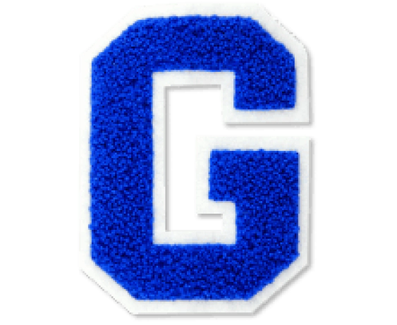 The letter "G" blue chenille patch