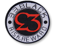 Black, red, and white custom woven patch