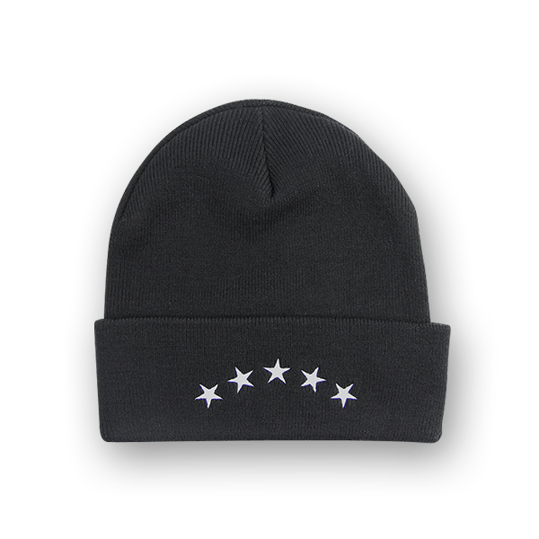 Black beanie with 6 stars on the front