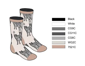 Custom wolf socks in a digital mock-up