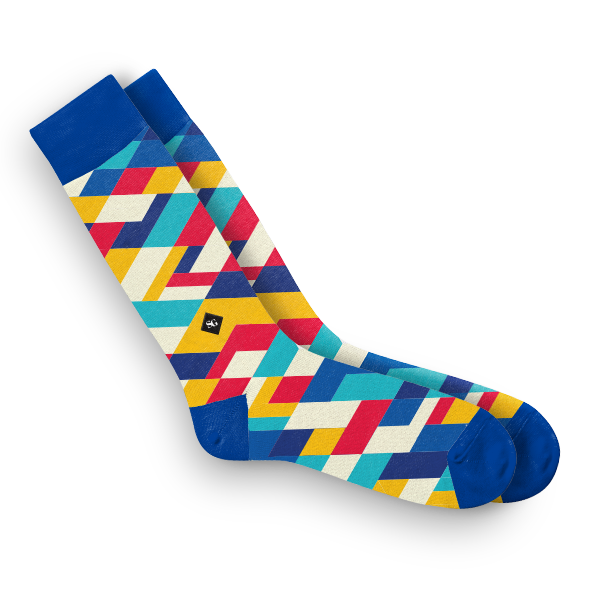 multi color dress sock with blue tips