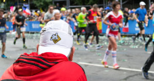 custom running hat at a marathon