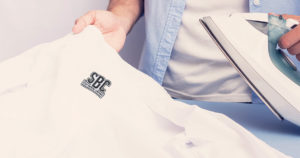 embroidered patch on a white shirt